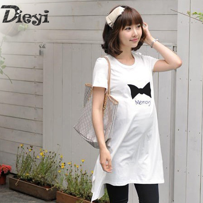 2 bow fashionable casual medium-long maternity t-shirt short-sleeve top maternity clothing 6711 summer