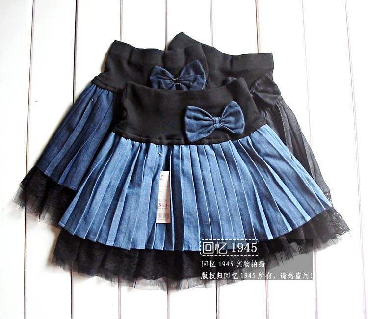 2 ! bow lace sweep pleated short skirt 311 three-color Leather fashion