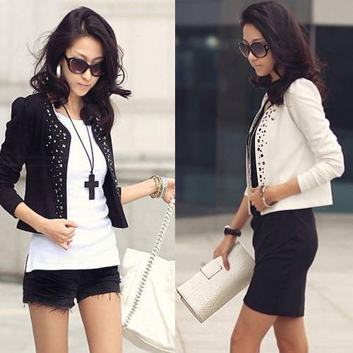 2 Color Fashion Womens Rivets Shrug Long Sleeve Jacket Coat Short Suit New A1008