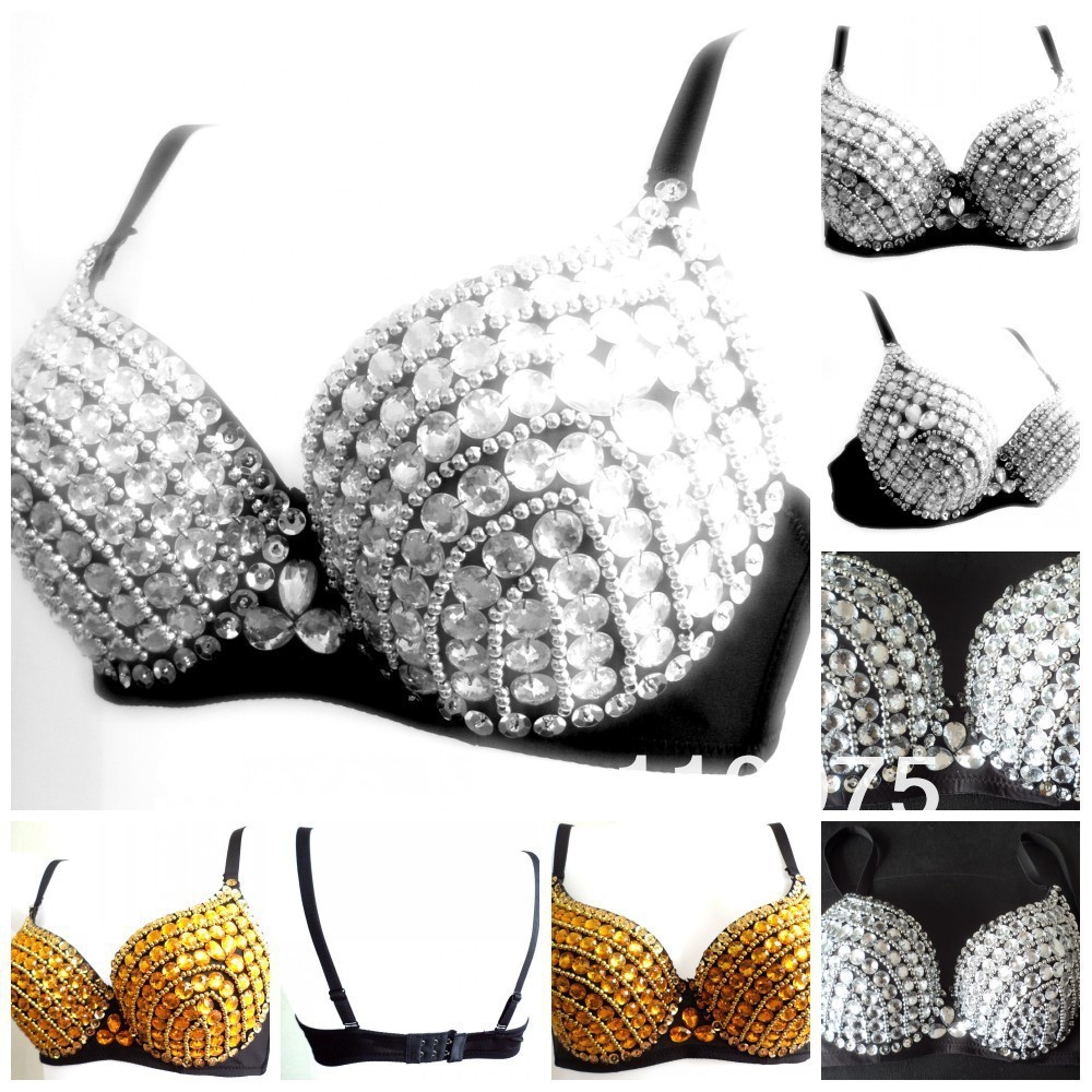 2 Color HIGH QUALITY Sexy Gold Silver Rhinestone Crystal Bra Women Bras Brassieres For Clubwear Bar Party Bell Dance Cosplay