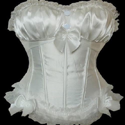 2 color White/black satin boned lace up Burlesque corset bustier  with padded cup and strap Clubwear factory supplier S-2XL