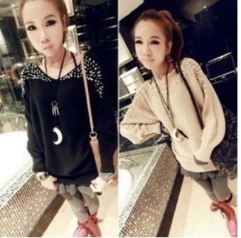 2 Colors Jacket Coat Sweater New Women's Long Sleeve Pearl Knit Tops T-Shirt