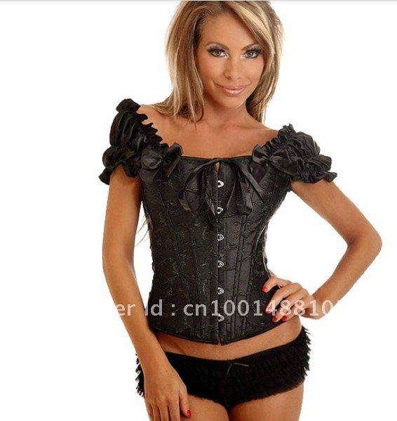 2 Colors Lady's Sexy Boned Corset Bustier Costume Under Bust Lingerie + G-string Red  Free shipping