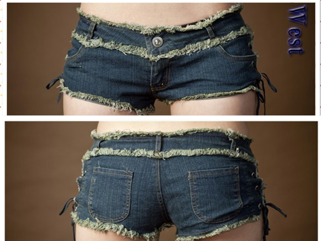 2 cute sexy fashion middot ; lashing denim ultra-low-waisted shorts costume