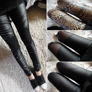 2 fashion cotton patchwork leather pants faux leather legging PU leather pants female autumn and winter thickening