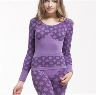 2 o-neck lace cotton sweater elastic beauty care jacquard women's body shaping thermal underwear set