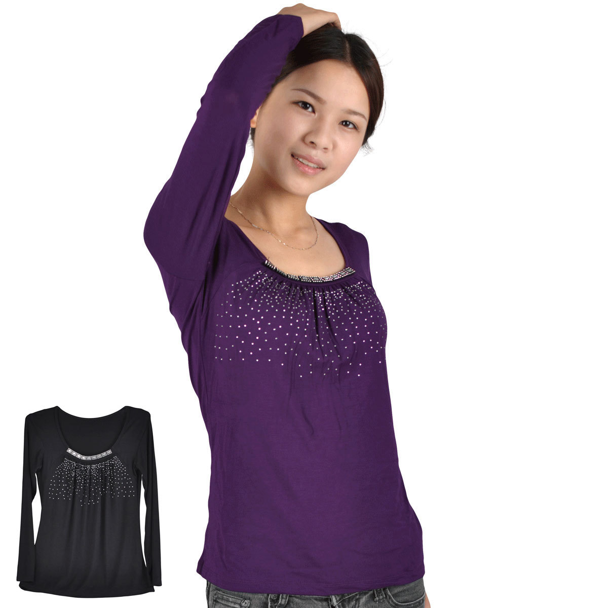 2 pcs Women's top elastic slim diamond basic d-8830