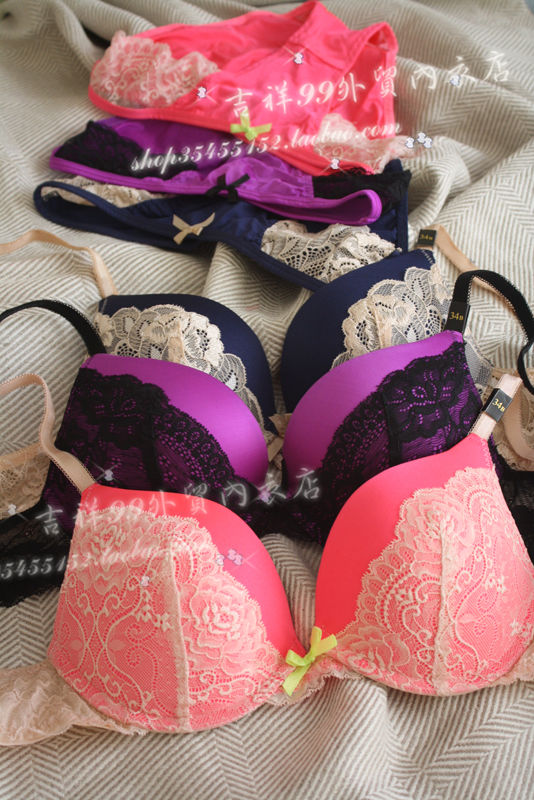 2 pink purple blue push up lace bra set