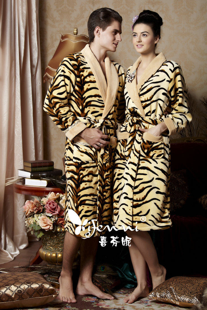 2 set fanny coral fleece tiger lovers robe sleepwear, winter robes, free shipping