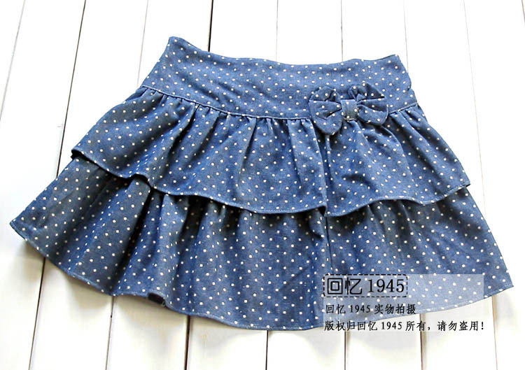 2 ! short in size ! dot pattern bow double layer sweep denim layered dress 214 m Leather fashion