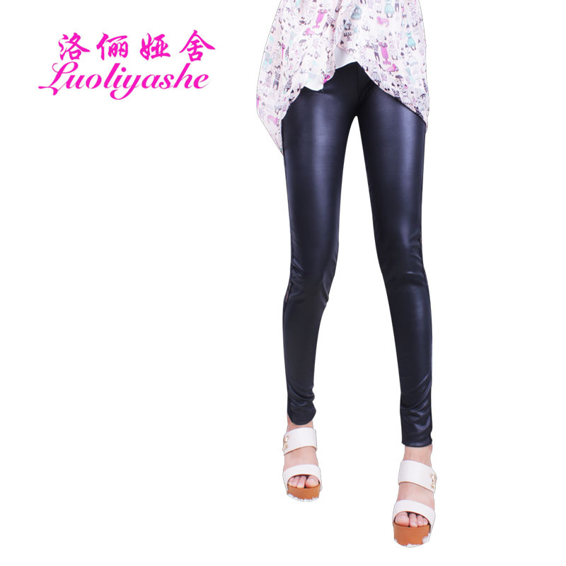 2 slim faux leather patchwork lace legging plus size female