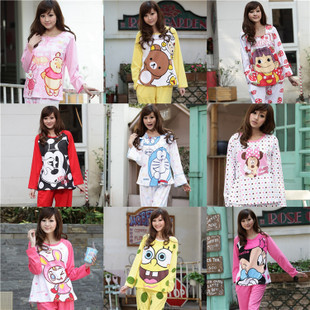 2 spring and autumn sleepwear 100% cotton long-sleeve women's cartoon sleepwear set lounge