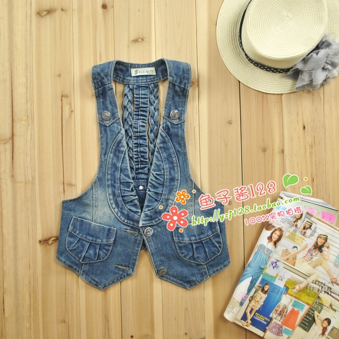 2 spring and summer women vest - 2 twisted knitted all-match denim vest