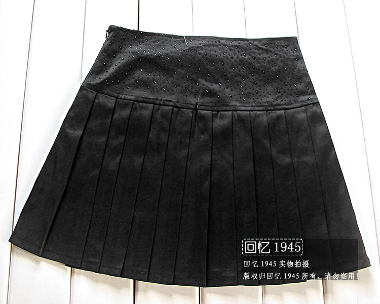 2 ! stick drill leugth nylon pleated skirt 41 long 110 black Leather fashion