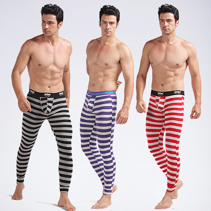 2 stripe body shaping cotton male long johns male warm pants