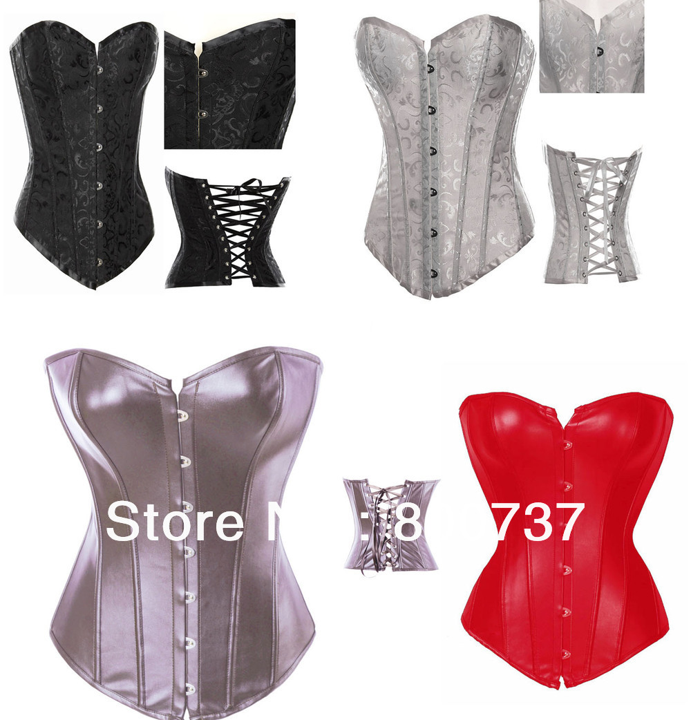 2 Styles Fashion Hot Sexy Corset Bustier TOP with G-String Satin lace up back Boned Size S-2XL