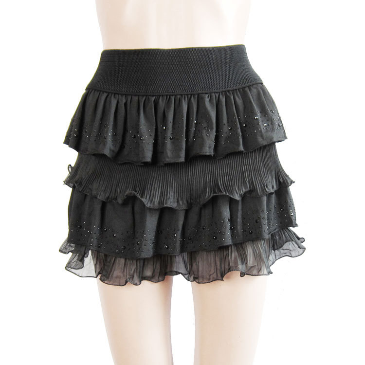 2 ! summer gentlewomen black stick drill ruffle hem ruffle cake short skirt 613 Leather fashion