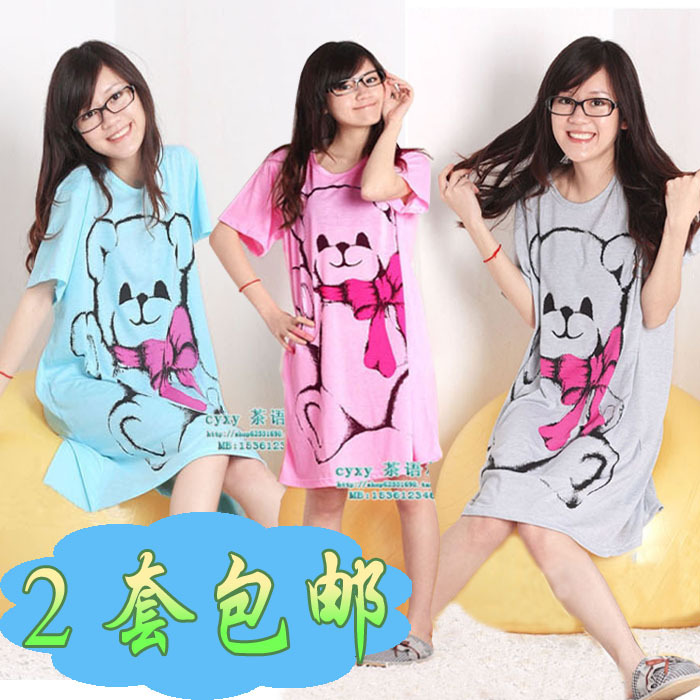 2 sweet women's princess bear cartoon sleepwear cotton summer short-sleeve nightgown