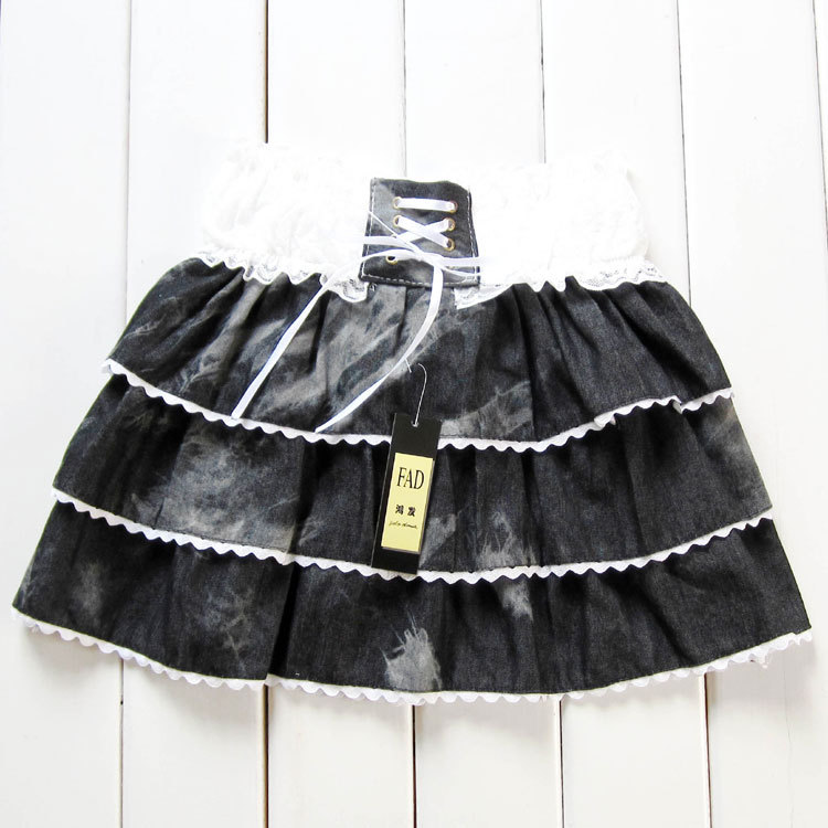 2 ! white lace thin denim cake short skirt bust skirt 606 black Leather fashion