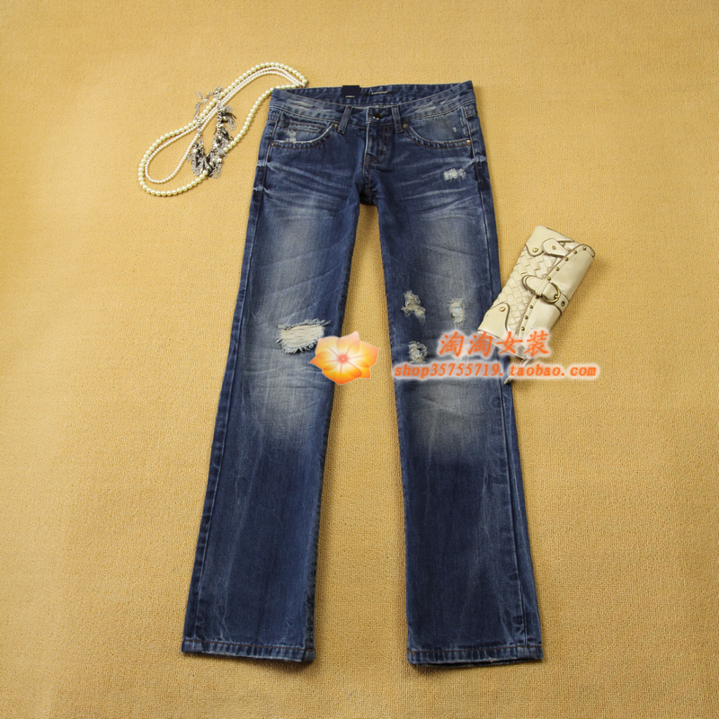 2 women's ol fashion water wash straight thick denim trousers free shipping