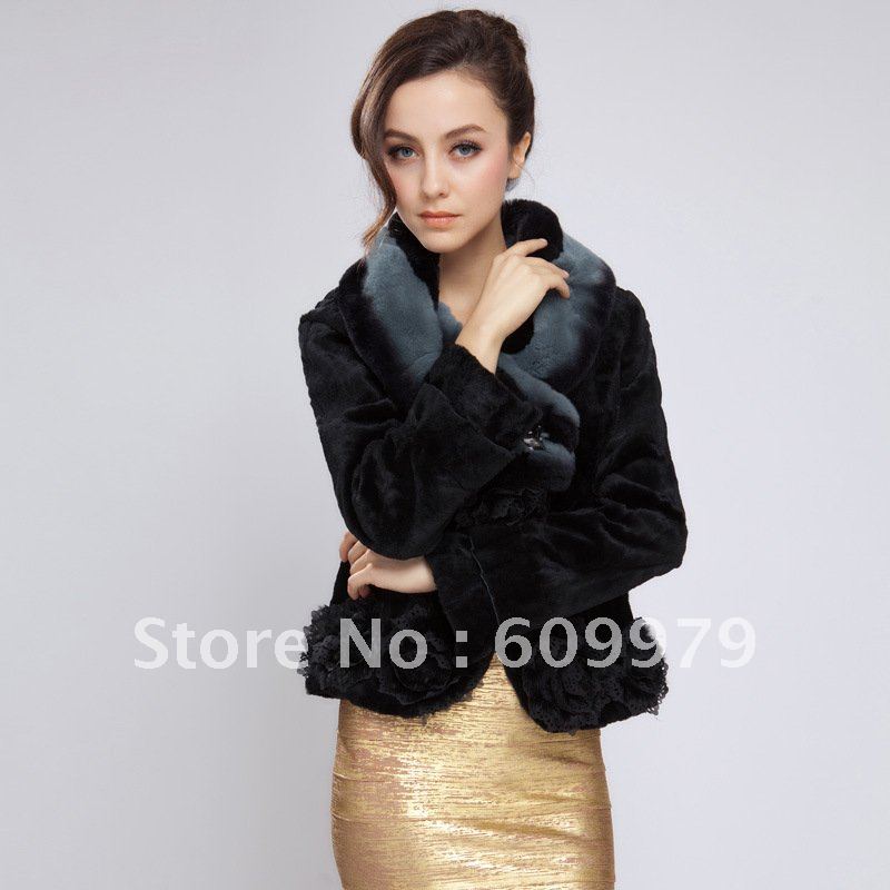 20% Off  Wholesale 2012 Fashion Lady Rex Rabbit Fur Coat FRR0113 Size of M, L, XL,XXL Freeshiping