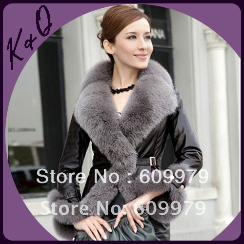 20% Sale Off 2012 Newest Design Fashion Lady Sheep Fur Jacket with Fox Fur Collar FLF0129 Size of S, M, L, XL,XXL