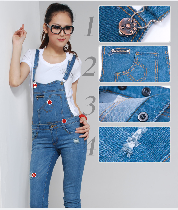 2007 elastic denim bib pants female trousers whisker