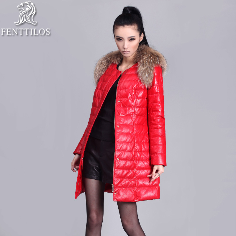 201 fur down coat genuine leather overcoat large fur collar fashion raccoon fur outerwear slim p75