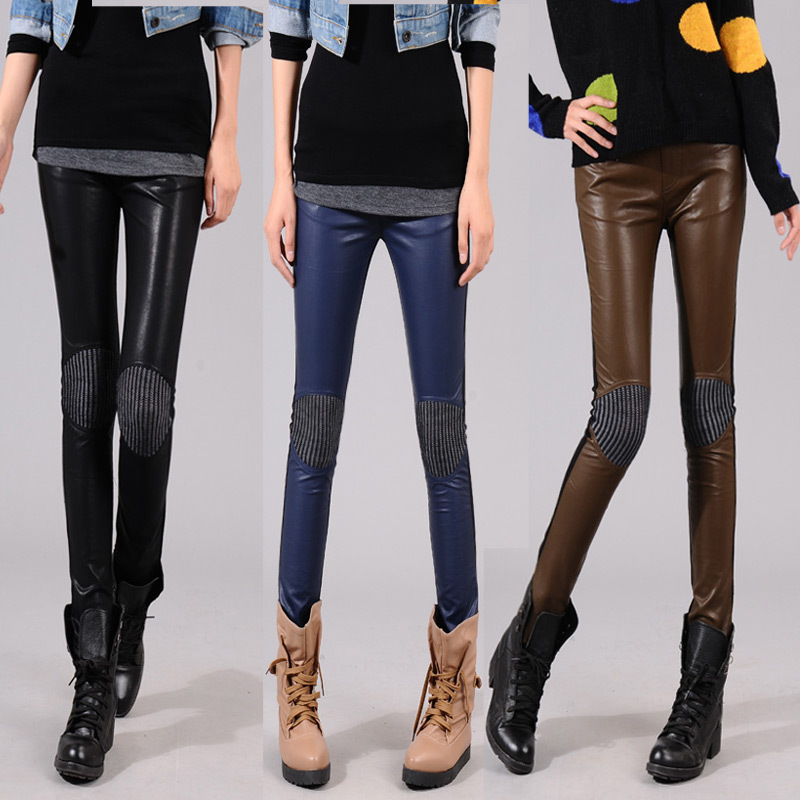 2010 elastic waist basic leather pants elastic long trousers boot cut jeans skinny pants jeans for women