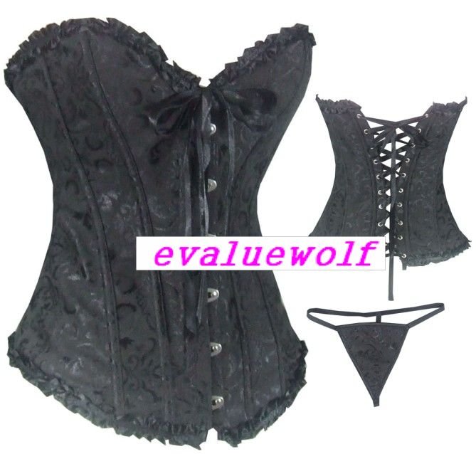 2010 Sexy Lingerie black bustier corset + G-String C25-A819b#