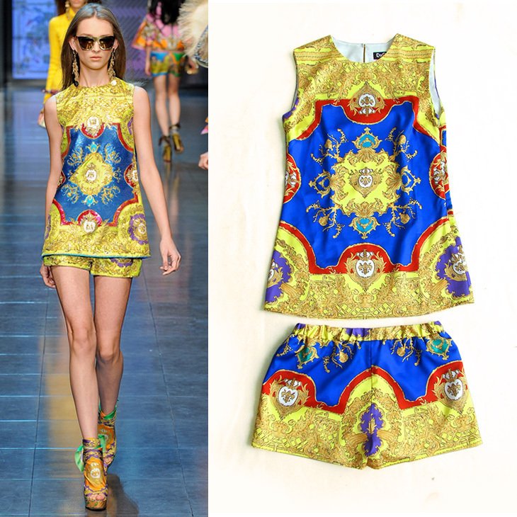 2011 AMIO women's fashion ruslana korshunova t o-neck digital print vest top shorts twinset