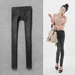 2011 autumn and winter classic whisker wearing white pencil pants black slim skinny pants female jeans boot cut jeans 502