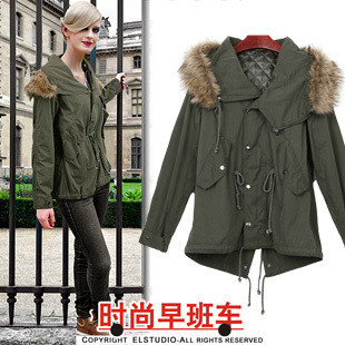 2011 autumn and winter fashion vintage all-match fur collar trench outerwear thermal short design hooded cotton-padded jacket