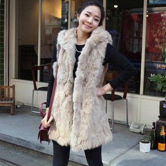 2011 autumn and winter faux gentlewomen thermal with a hood fur vest 13981 - 2 2