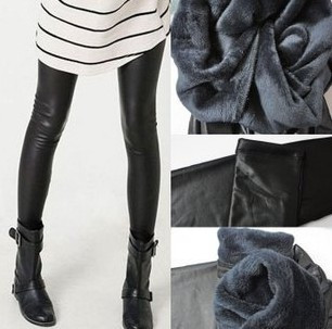 2011 autumn and winter infrared coral fleece thickening thermal faux leather legging ankle length trousers