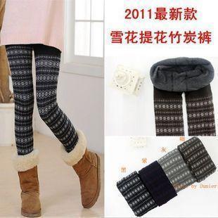 2011 autumn and winter jacquard double layer thermal bamboo pants legging ankle length trousers female kz068