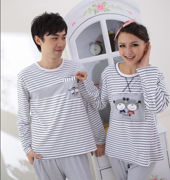 2011 autumn and winter lovers sleepwear stripe cartoon 100% cotton lounge