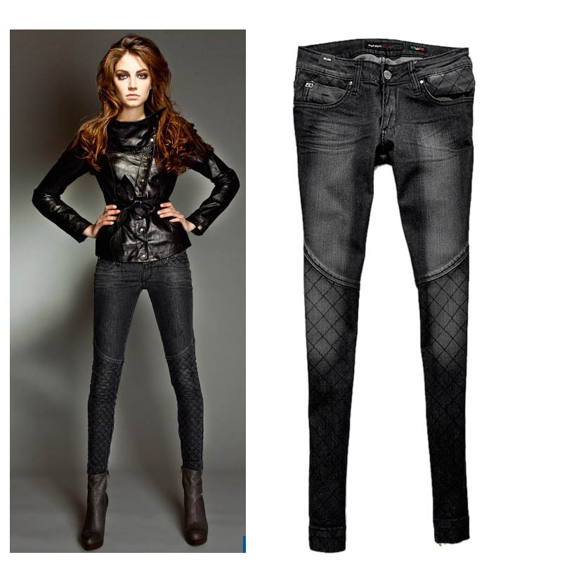 2011 autumn and winter ms dimond plaid line skinny jeans 291321-l 3