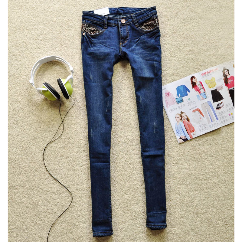 2011 autumn and winter pencil pants skinny pants jeans leopard print denim trousers pants