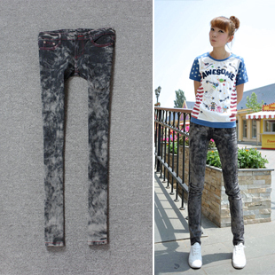 2011 autumn and winter personality black and gray tie-dyeing pencil pants tight bag skinny pants boots trousers 3055