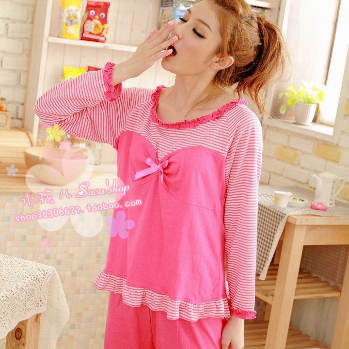 2011 autumn and winter princess butterfly female 100% cotton long-sleeve lounge sleepwear twinset 4