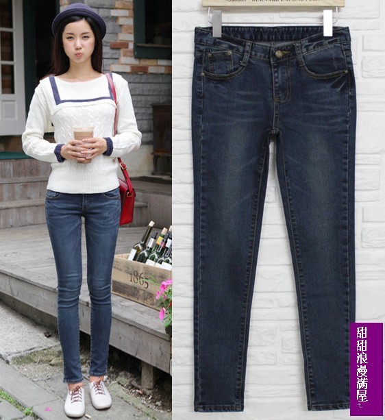 2011 autumn and winter slim legs butt-lifting blue denim trousers skinny pants pencil pants c9018