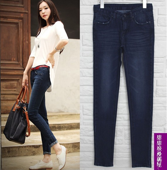 2011 autumn and winter slim legs butt-lifting blue denim trousers skinny pants pencil pants c9022