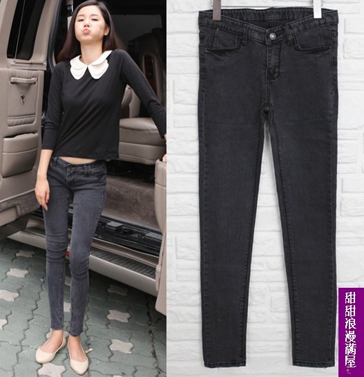 2011 autumn and winter slim legs butt-lifting gray denim trousers skinny pants pencil pants 9023