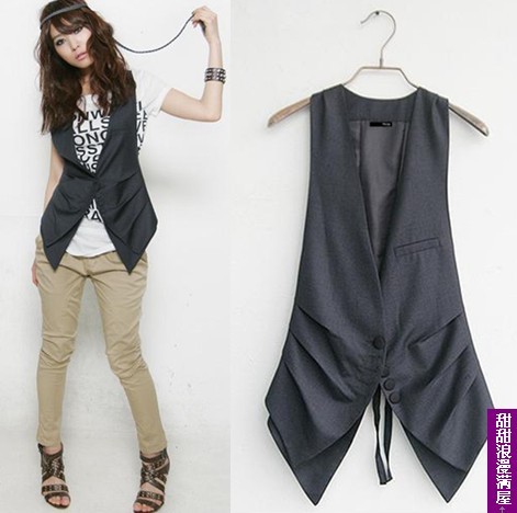 2011 autumn and winter women 13901 long after short fashion all-match slim cool vest high quality