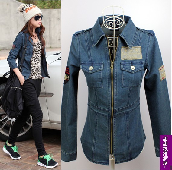 2011 autumn and winter women badge slim denim coat denim coat a9476 high quality