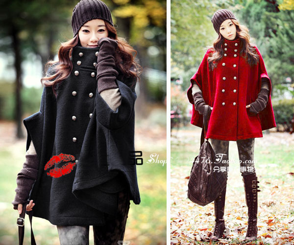 2011 autumn and winter women double breasted wool coat outerwear british style poncho cape cloak trench