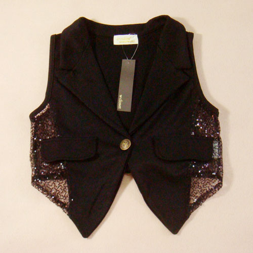 2011 autumn black colorant match paillette one button vest