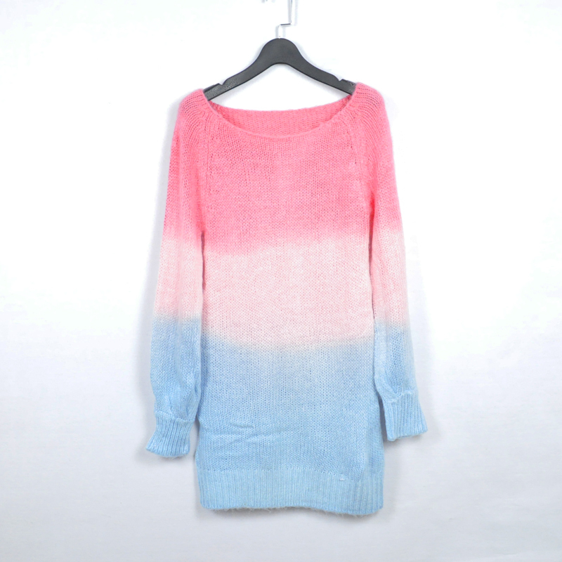 2011 autumn fancy gradient color thick yarn lantern sleeve rainbow color sweater SH