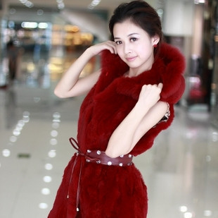 2011 autumn fur medium-long rabbit fur vest belt fox